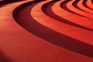 Modern architecture of the stadium with red covering. Top view of the red running tracks in the stadium. Generated by artificial intelligence photo