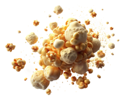 Fresh and crunchy flying popcorn with salt on transparent background png
