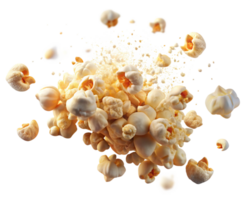 Tasty popcorn kernels tossed in the air on transparent background png