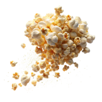 Light golden popcorn flying dynamically on transparent background png