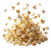 Tasty salted popcorn kernels floating on transparent background png