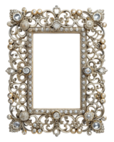 Sparkling gemstone-embedded ornamental frame with exquisite styling on transparent background png