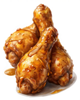 Fried chicken drumstick covered in a rich honey glaze for a perfect taste on transparent background png