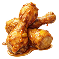 Savory fried chicken drumstick with a crispy honey-glazed shell on transparent background png