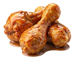 Fried chicken drumstick with caramelized honey glaze and golden crunch on transparent background png