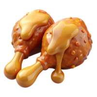 Glistening honey-glazed fried chicken drumstick with a crunchy texture on transparent background png