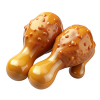 Fried chicken drumstick coated in rich and sticky honey glaze on transparent background png