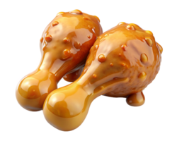 Fried chicken drumstick with a caramelized honey glaze on transparent background png