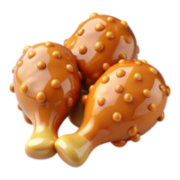 Glazed crispy fried chicken drumstick with a golden hue on transparent background png