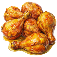 Fried chicken drumstick with sweet and sticky honey glaze on transparent background png