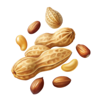 Peanuts scattered naturally with crisp details on transparent background png