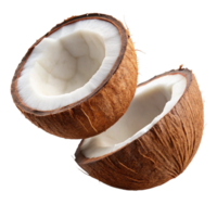 Cut coconut pieces soaring with perfect texture on transparent background png