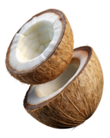 High-resolution flying coconut with rich texture on transparent background png