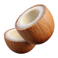 Cracked coconut pieces mid-air isolated on transparent background png