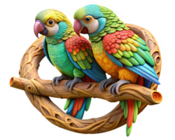 Lovebirds parrot couple enjoying a night on an elegant whimsical branch in transparent background png