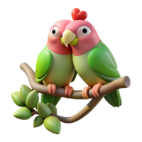 Dreamy tree branch with two affectionate parrots sharing love in transparent background png