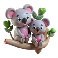 Two charming koalas resting closely on a beautifully designed branch in transparent background png