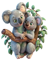 Sweet koala couple enjoying romance on a gracefully curved tree branch in transparent background png