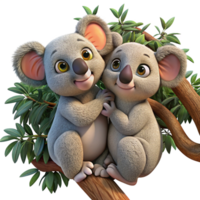 Cozy love koalas sharing a peaceful moment on a dreamy tree branch in transparent background png