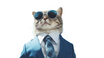 Dapper Cat with Sunglasses and Formal Attire on Transparent Background. Smart, Confident, Playful, Funny, Feline png