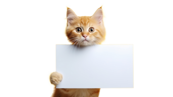 Cute Cat Presenting Empty Paper on Transparent. Advertising, Communication, Content Space png