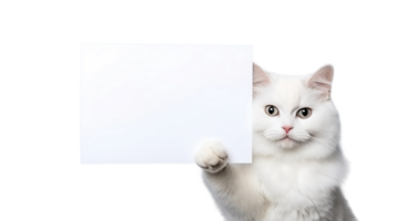 Cat Holding A Blank Paper for Copy Space at Transparent Background. Advertisement, Content, Information png