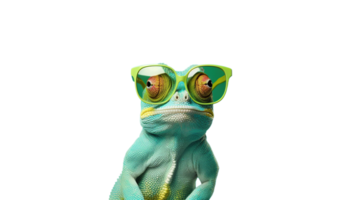 Cool Chameleon with Sunglasses on Transparent Background. Stylish, Fun, Reptile, Copy Space png