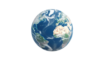 Highly Detailed 3D Earth Render on Transparent Realistic Globe View png
