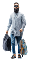 a man with a beard and sunglasses carrying a bag png