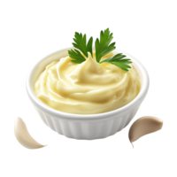 garlic and parsley sauce in a bowl with garlic and parsley on a transparent background png