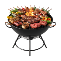 bbq grill with meat and vegetables on it png