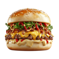 a hamburger with cheese and bacon on it png
