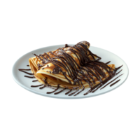a plate with crepes on it with chocolate drizzle png