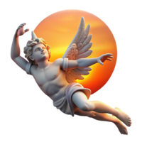 stunning rustic A proud Icarus falling from the sky, vibrant sunset backdrop cropped for professional png