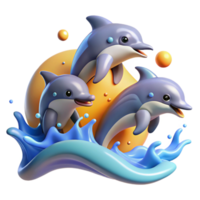 beautiful artistic A Group of Playful Dolphins Leaping out Of premium png