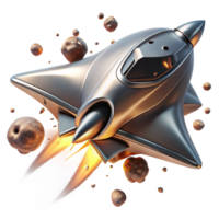 serene artistic Sleek Chrome Spaceship Crescent Design premium png