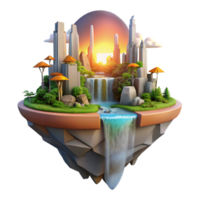 stunning rustic A Floating Island City with Cascading Wat 4K png