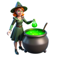 magnificent modern Witch Brewing a Potion in Cauldron authentic png