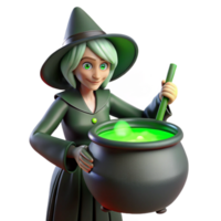 vibrant rustic Witch Brewing a Potion in Cauldron original png