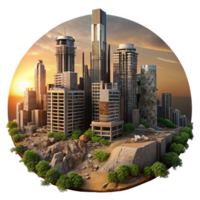 beautiful rustic Post Apocalyptic Cityscape Crumbling Skys authentic png