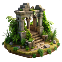elegant modern A Crumbling Ancient Ruin Overgrown with V detailed png