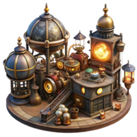 serene vintage Steampunk Marketplace Bustling Crowd authentic png