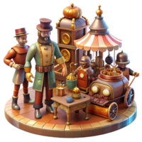 stunning traditional Steampunk Marketplace Bustling Crowd high resolution png