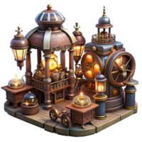 vibrant minimalist A Bustling Steampunk Marketplace Filled authentic png