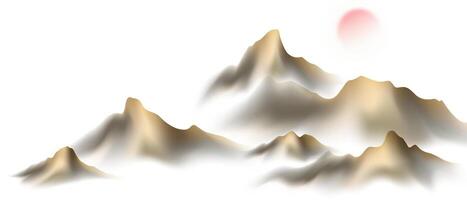 A mountain range with a red sun in the sky vector