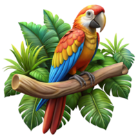 Maravilhoso rústico uma colorida arara papagaio empoleirado em uma Farelo genuíno png