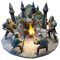 serene abstract A Group of Knights Battling a Giant Spider premium png