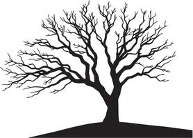 Minimalist line art silhouette of a tree with bare branches, flowing lines, isolated on a white background vector