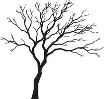 A tree with bare branches line art silhouette, isolated on white background vector