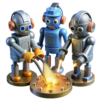 underbar årgång en grupp av robotar samarbetande på en com hög upplösning png